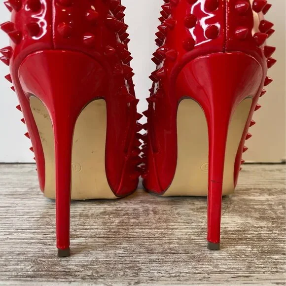 Liliana Red Spiked Stiletto Boots / Heels - Sz 8 - Picture 6 of 8